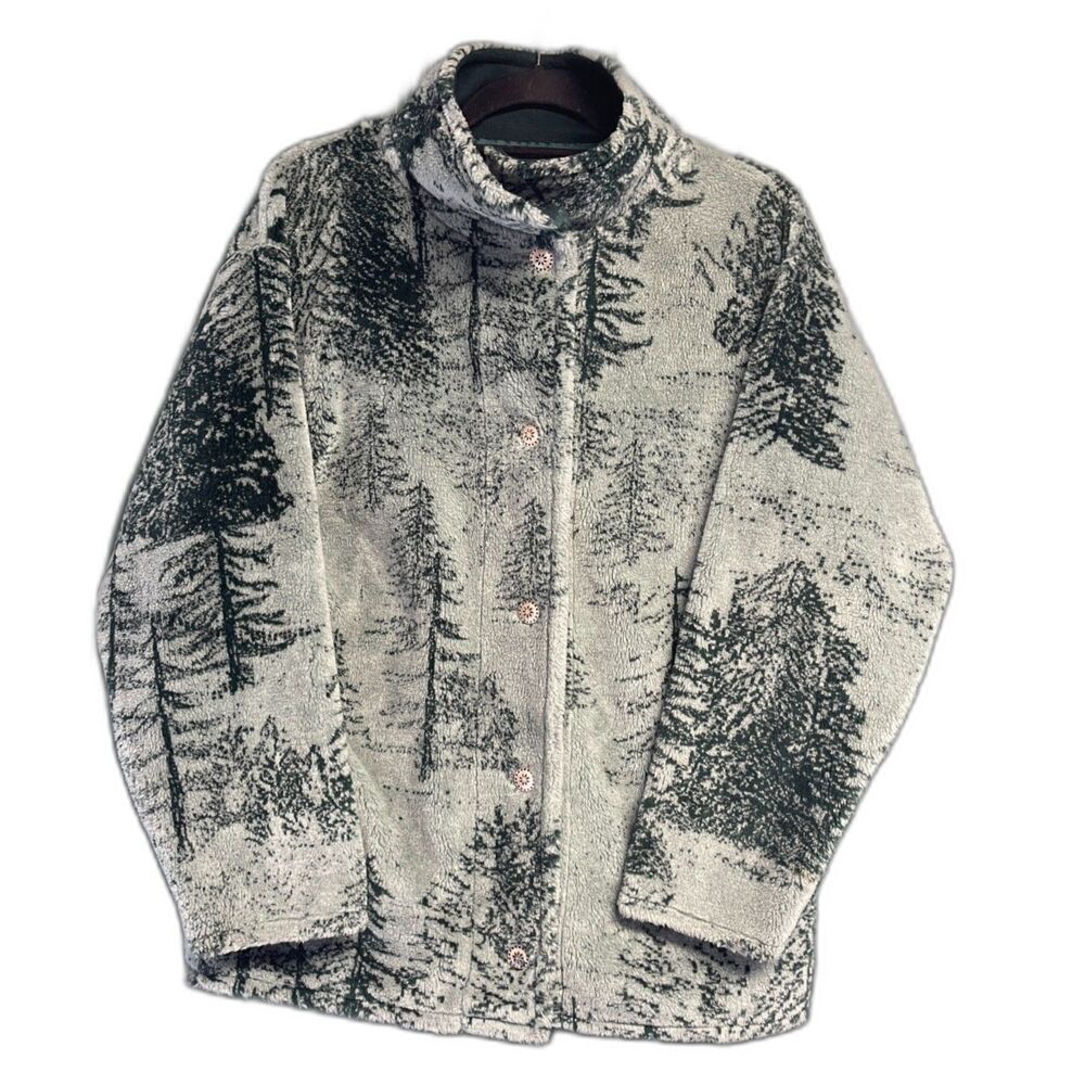 Rare Vintage 90s Polar Pals Fleece Jacket L Pine Tree Forest Cabin Gorpcore